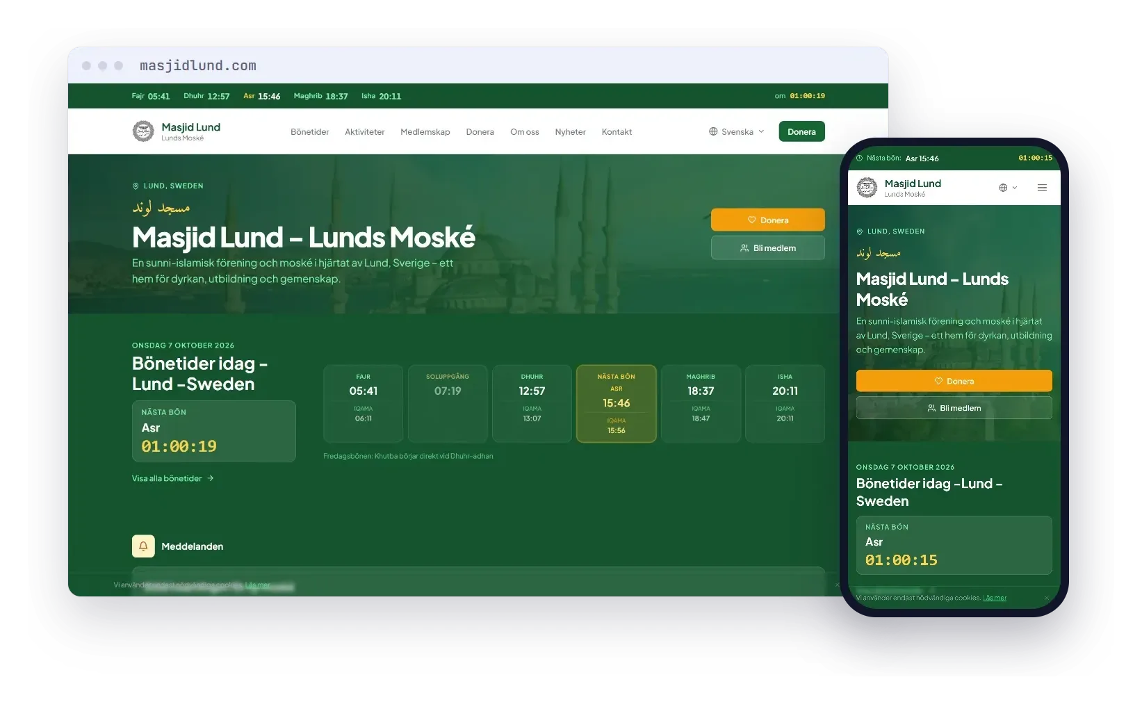 Masjid Lund i mobil, surfplatta och dator